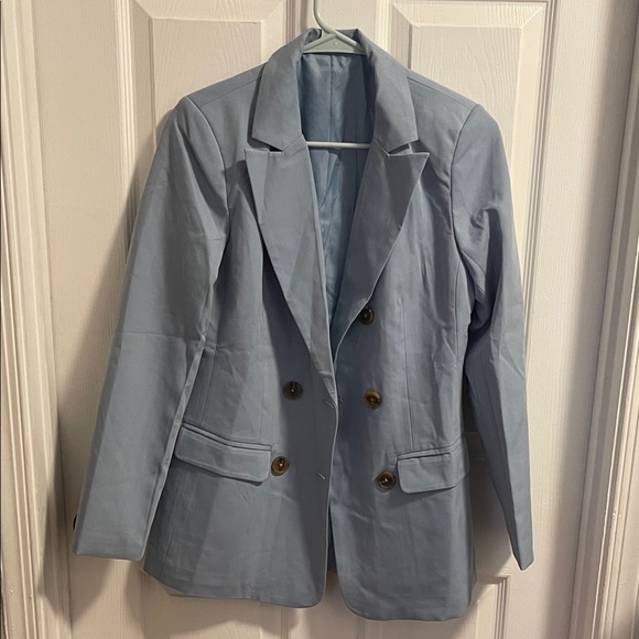 Jackets & Blazers - Elegant Light Blue Double-Breasted Blazer